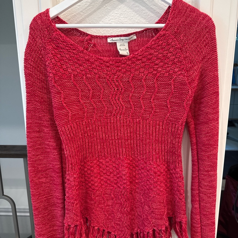 American Rag Red Fringe Sweater - Picture 2 of 4